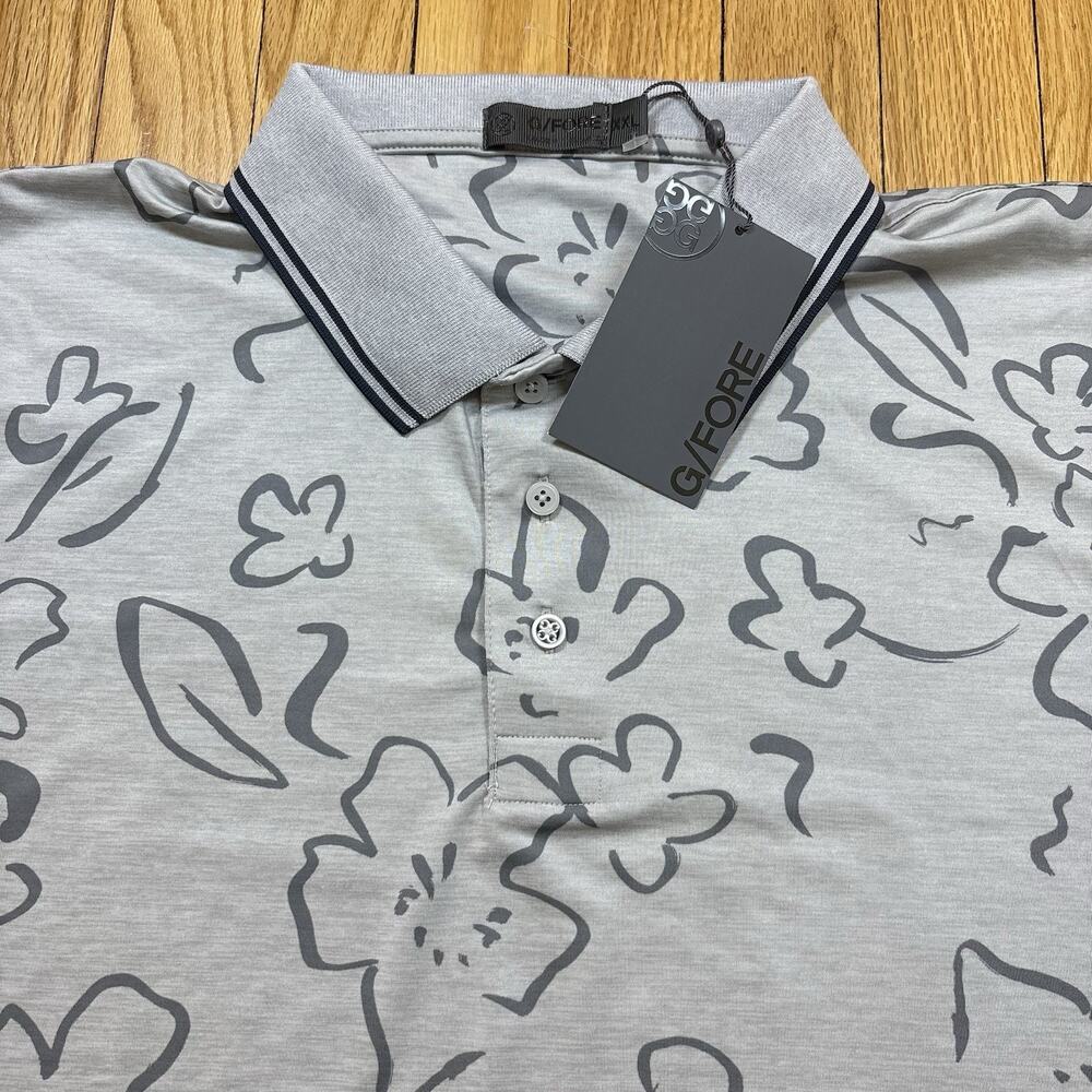 G/FORE Men’s 2XL Floral Watercolor Tech Jersey Slim Fit Golf Polo Grey Men's - Picture 1 of 13